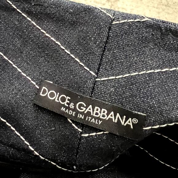 DOLCE & GABBANA Women's size 38 Navy Pin Striped Stitched Wide Leg Denim Jean - Picture 5 of 8